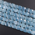 AAA Natural Aquamarine Beads Faceted Cushion 12mm Square Gemstone 15.5" Strand