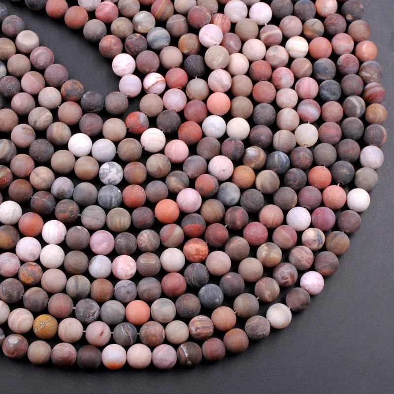 Matte Red Petrified Wood 6mm 8mm Round Beads Earthy Brown Red Stone 16" Strand