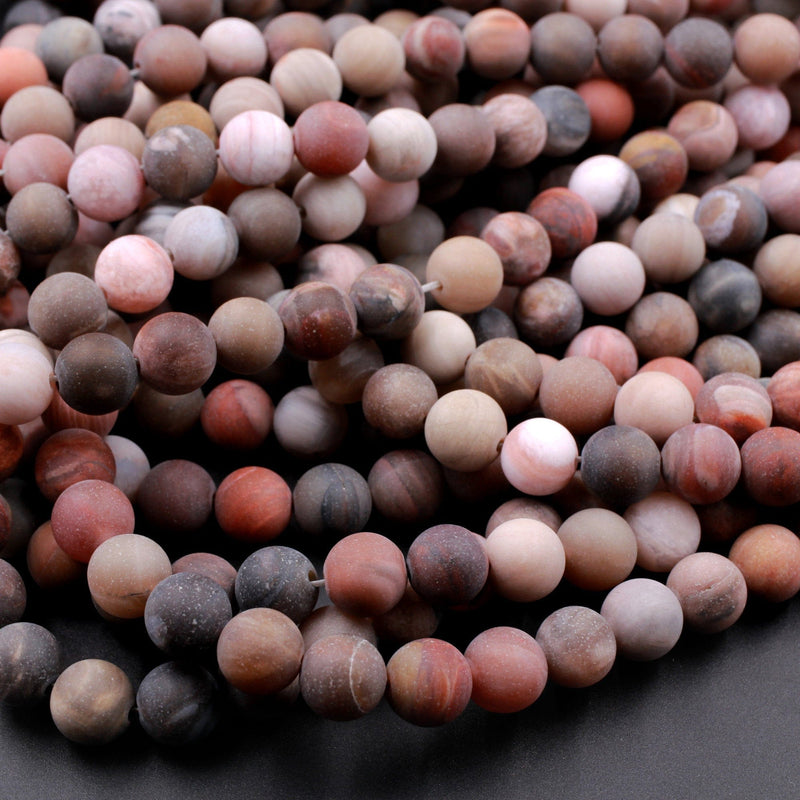 Matte Red Petrified Wood 6mm 8mm Round Beads Earthy Brown Red Stone 16" Strand