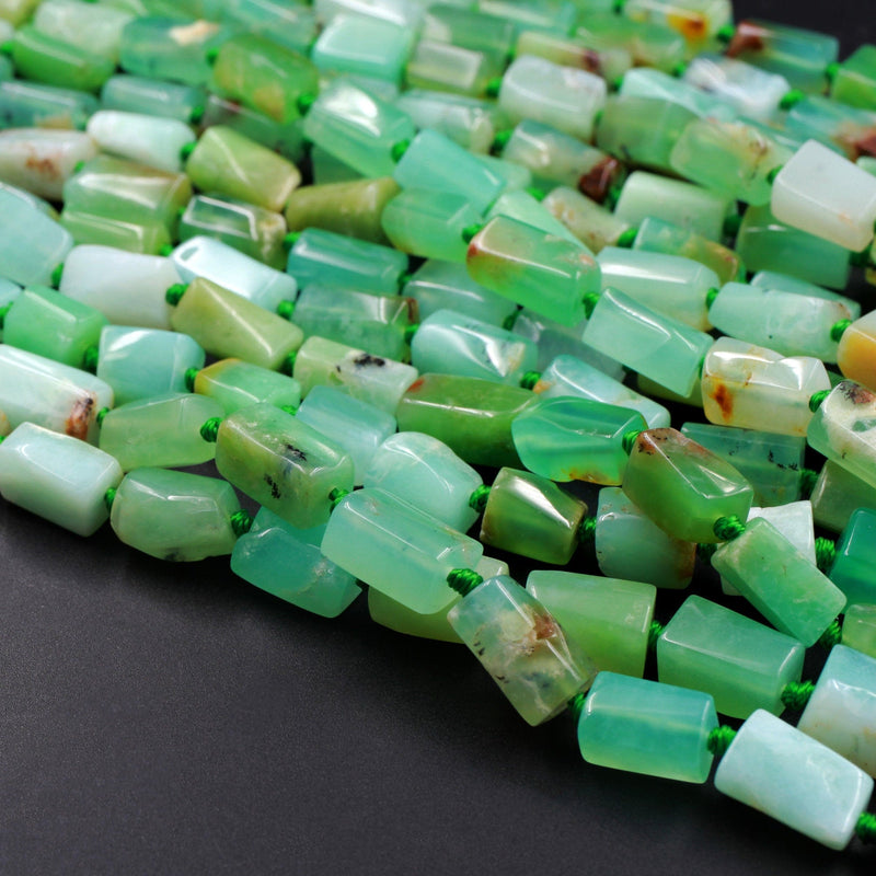 Natural Australian Green Chrysoprase Tube Rectangle Beads 15.5" Strand