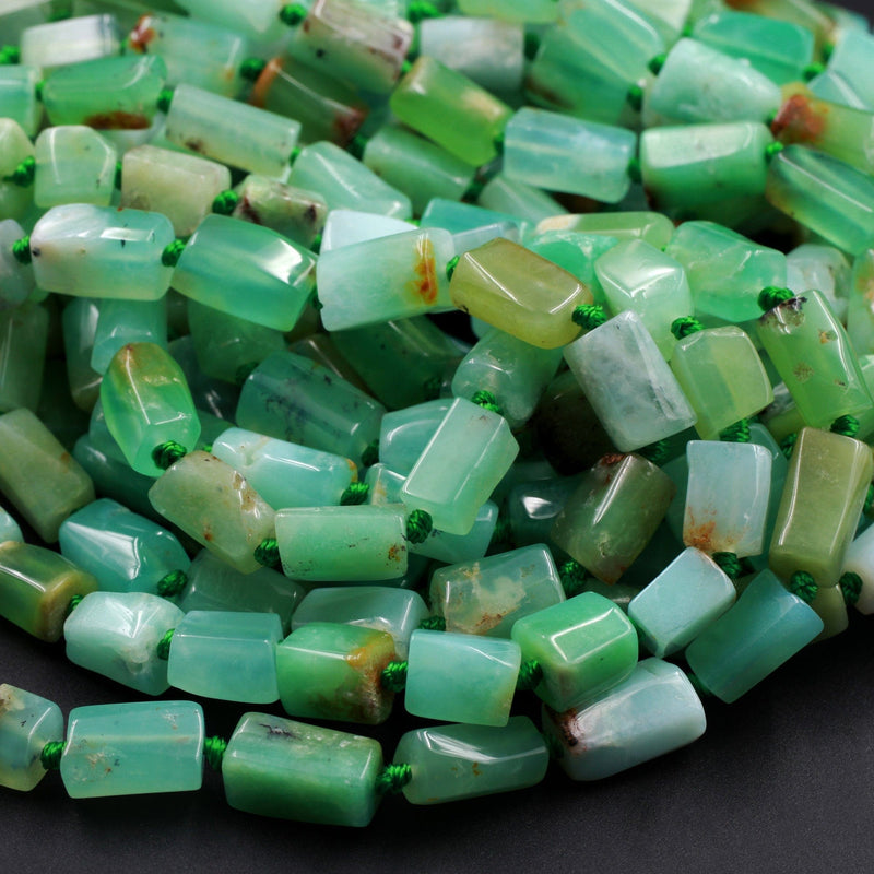 Natural Australian Green Chrysoprase Tube Rectangle Beads 15.5" Strand