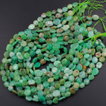 Natural Green Chrysoprase Freeform 12mm Circle Flat Pebble Nuggets Beads 16" Strand