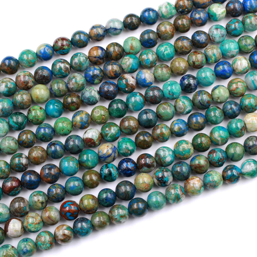 Rare Azurite Chrysocolla Beads 6mm 8mm 10mm Genuine Real 100% Natural Blue Azurite Green Chrysocolla From Arizona 15.5" Strand