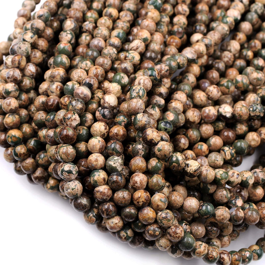 Natural Camouflage Rhyolite Beads 6mm Round Brown Green Tan 16" Strand