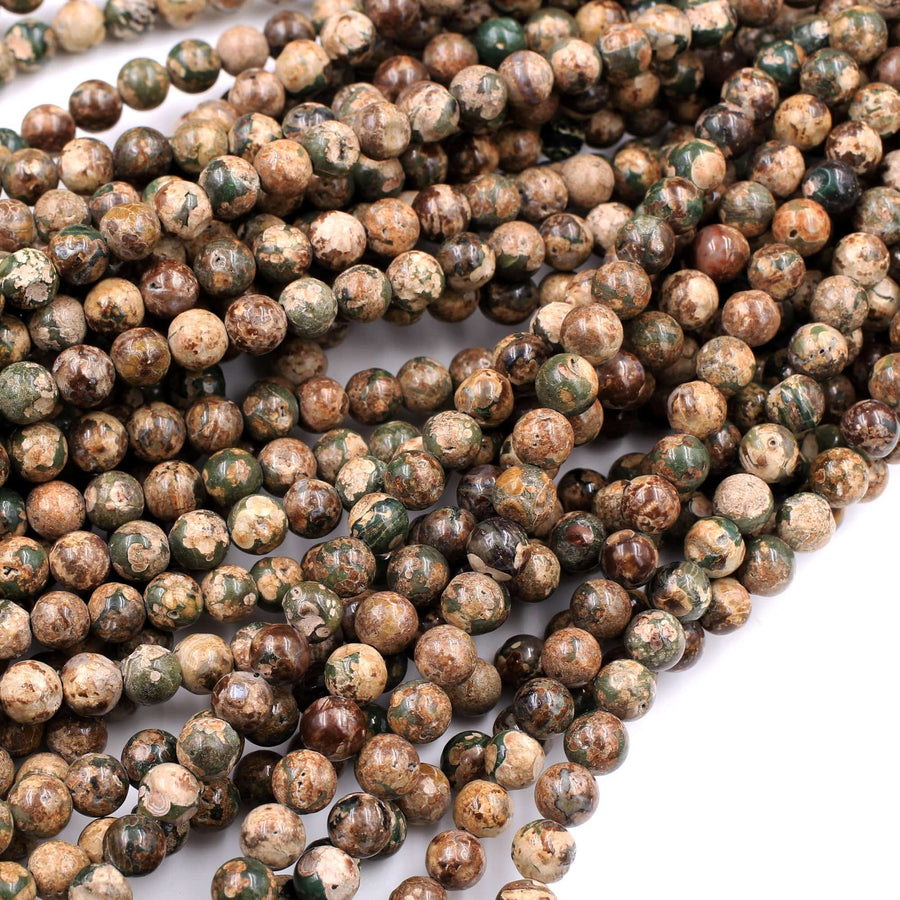 Natural Camouflage Rhyolite Beads 6mm Round Brown Green Tan 16" Strand