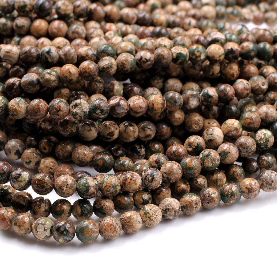 Natural Camouflage Rhyolite Beads 6mm Round Brown Green Tan 16" Strand