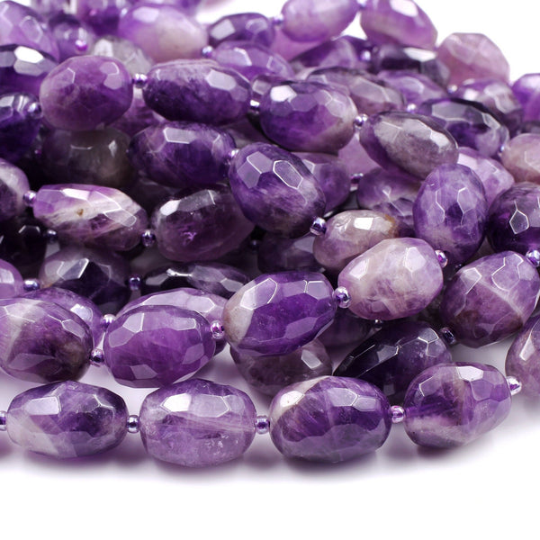 Natural Purple Chevron Amethyst Faceted Nugget Oval Barrel Egg Freeform Beads