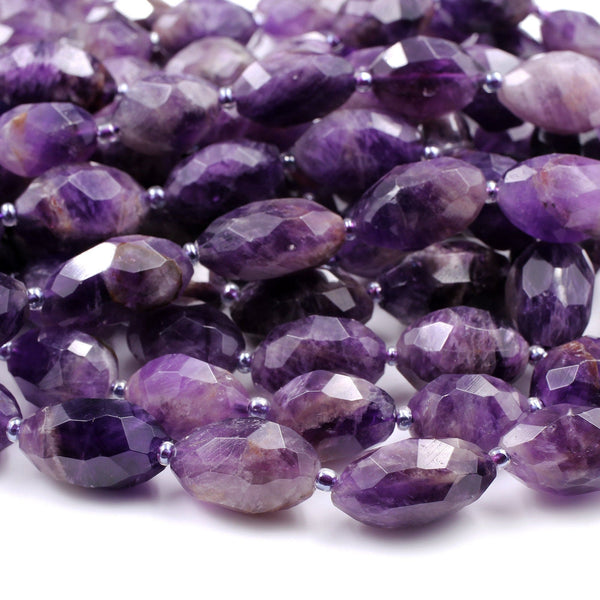 Rich Purple Amethyst Faceted Nugget Oval Barrel Egg Freeform Beads 16" Strand