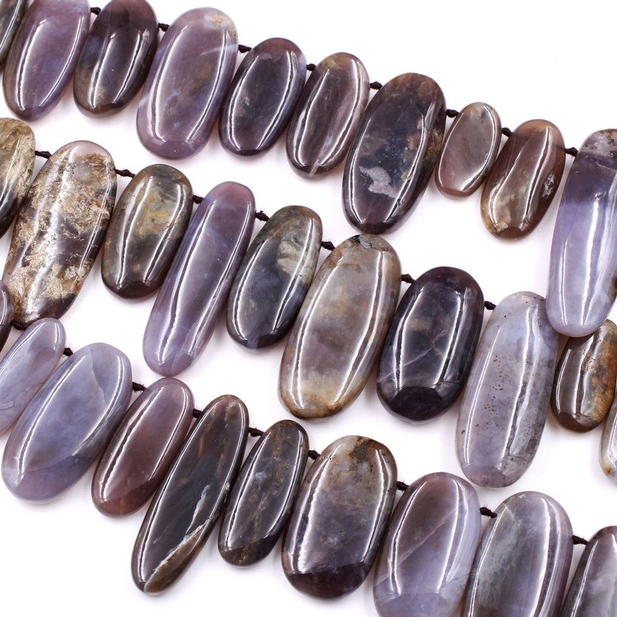 Large Natural Amethyst Sage Chalcedony Long Oval Focal Pendant Beads Stunning Deep Violet Purple Gemstone From Oregon 16" Strand