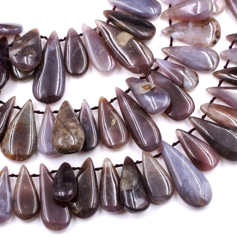 Natural Amethyst Sage Chalcedony Teardrop Focal Pendant Beads Stunning Deep Violet Purple Gemstone From Oregon 16" Strand