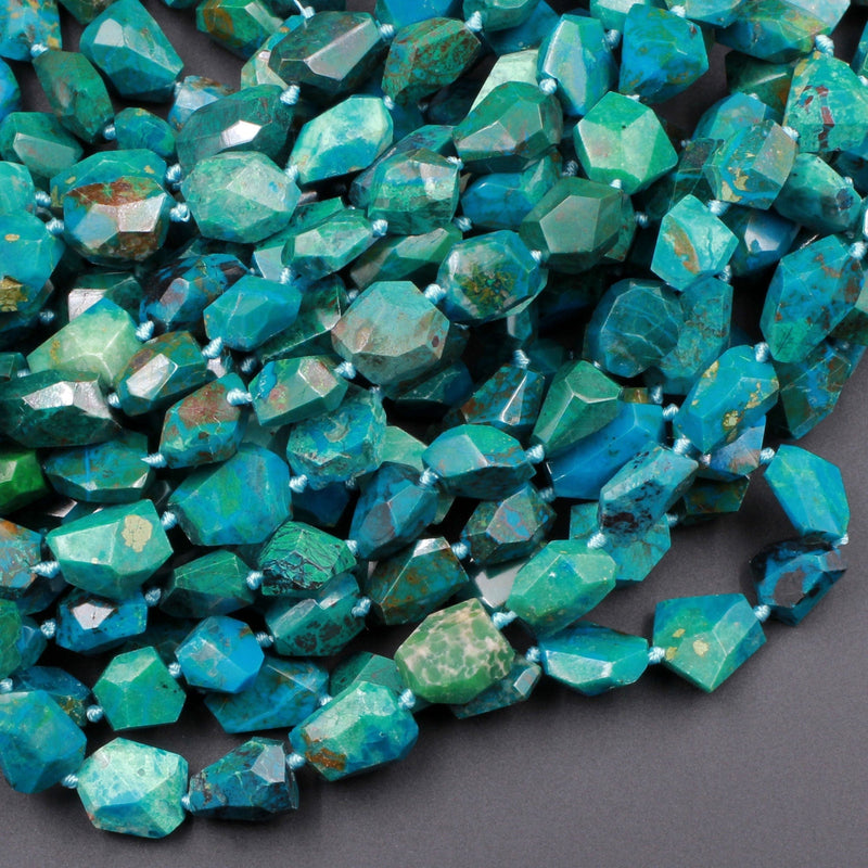 Faceted Natural Chrysocolla Beads Nugget Freeform Vibrant Blue Green Chrysocolla Beads From Arizona 16" Strand
