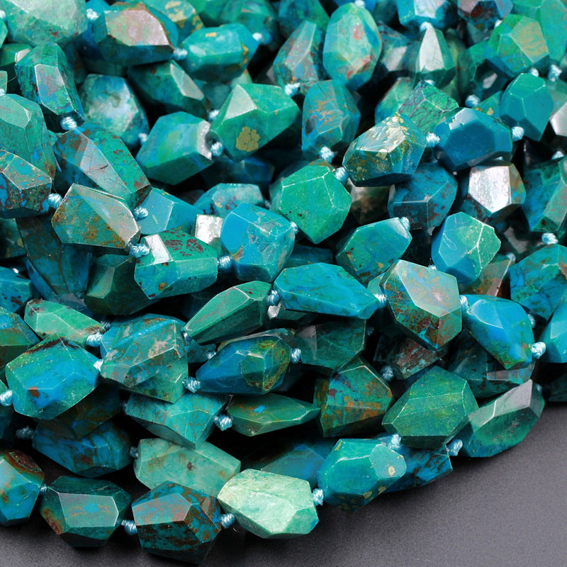Faceted Natural Chrysocolla Beads Nugget Freeform Vibrant Blue Green Chrysocolla Beads From Arizona 16" Strand