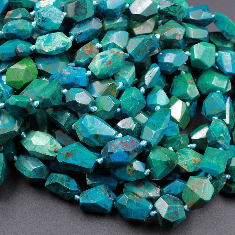Faceted Natural Chrysocolla Beads Nugget Freeform Vibrant Blue Green Chrysocolla Beads From Arizona 16" Strand
