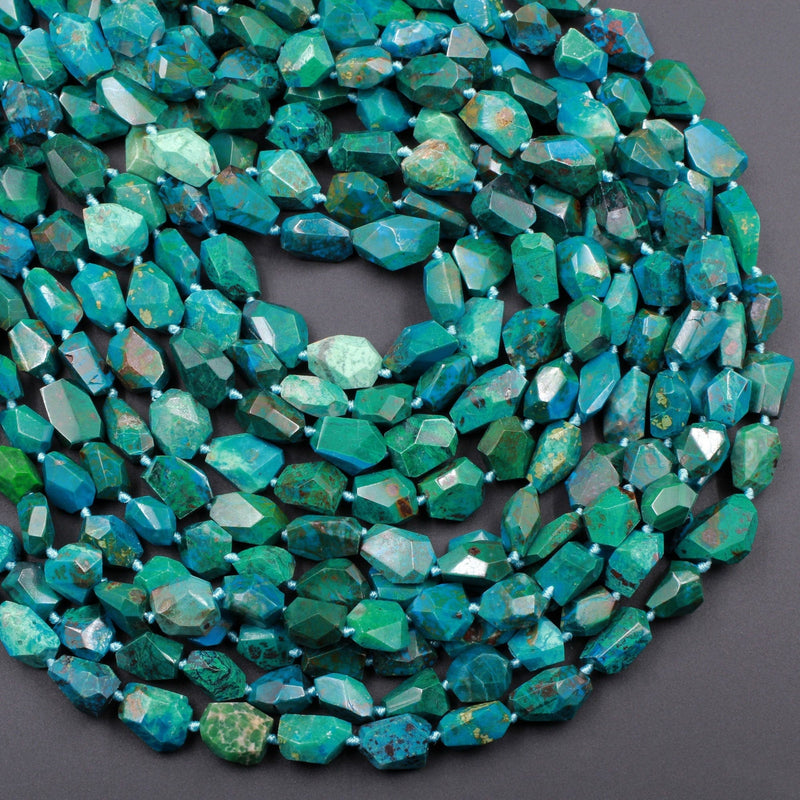 Faceted Natural Chrysocolla Beads Nugget Freeform Vibrant Blue Green Chrysocolla Beads From Arizona 16" Strand