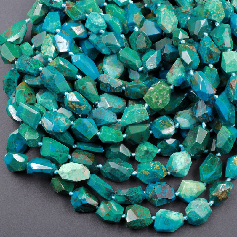 Faceted Natural Chrysocolla Beads Nugget Freeform Vibrant Blue Green Chrysocolla Beads From Arizona 16" Strand