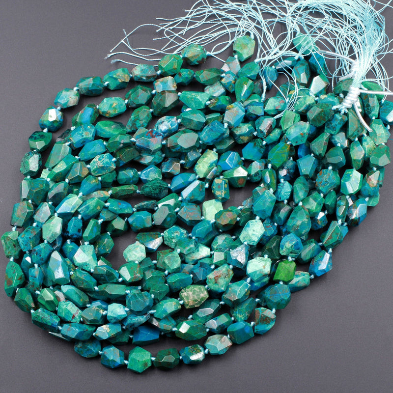 Faceted Natural Chrysocolla Beads Nugget Freeform Vibrant Blue Green Chrysocolla Beads From Arizona 16" Strand