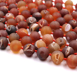 Matte Natural Red Druzy Agate 8mm 10mm 12mm 14mm Round Beads With Sparkling White Quartz Druzy Crystal Cave 16" Strand