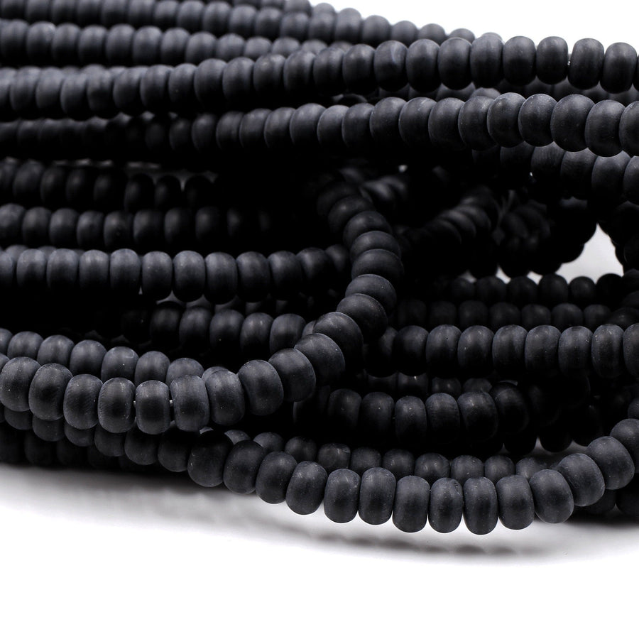 Matte Natural Onyx Rondelle 4mm 6mm 8mm Beads Quality Natural Black Gemstones 15.5" Strand