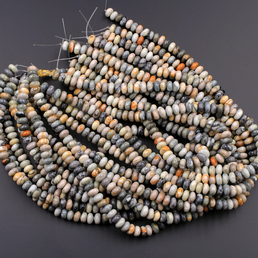 Natural Picasso Jasper Plain Smooth 6mm 8mm Rondelle Beads 16" Strand