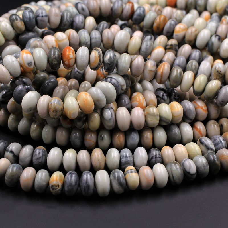 Natural Picasso Jasper Plain Smooth 6mm 8mm Rondelle Beads 16" Strand
