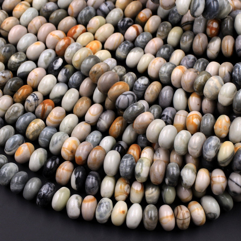 Natural Picasso Jasper Plain Smooth 6mm 8mm Rondelle Beads 16" Strand
