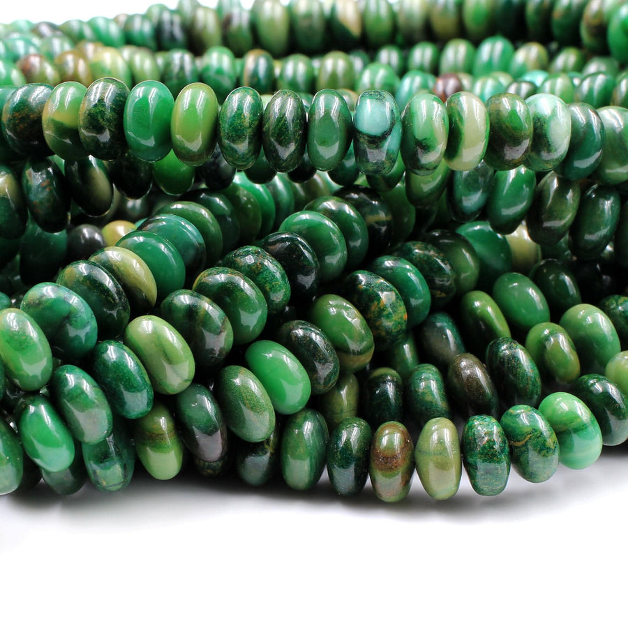Natural African Green Jade Beads 6mm 8mm Rondelle Beads 16" Strand