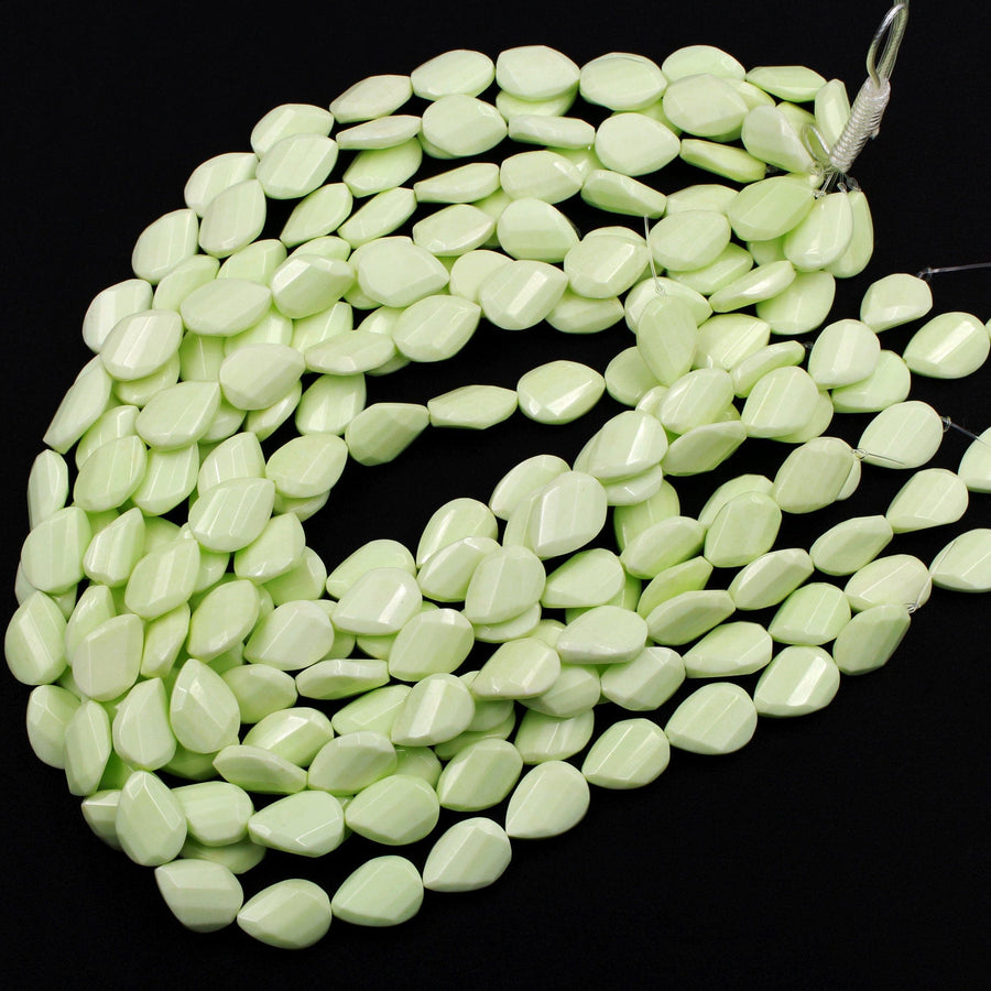 Natural Lemon Chrysoprase Faceted Twisted Teardrop Oval Beads Center Vetically Drilled Natural Yellow Green Gemstone 16" Beads 16" Strand