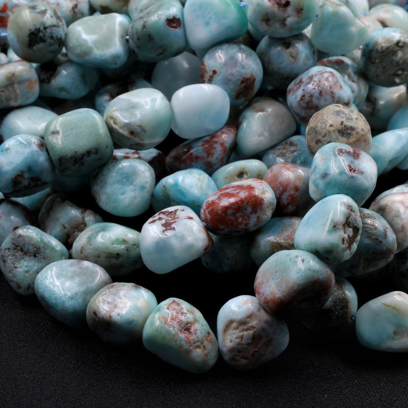 Natural Blue Larimar Beads Rounded Pebble Freeform Nuggets Gorgeous Blue Red Matrix Gemstone From Dominican Republic 16" Strand