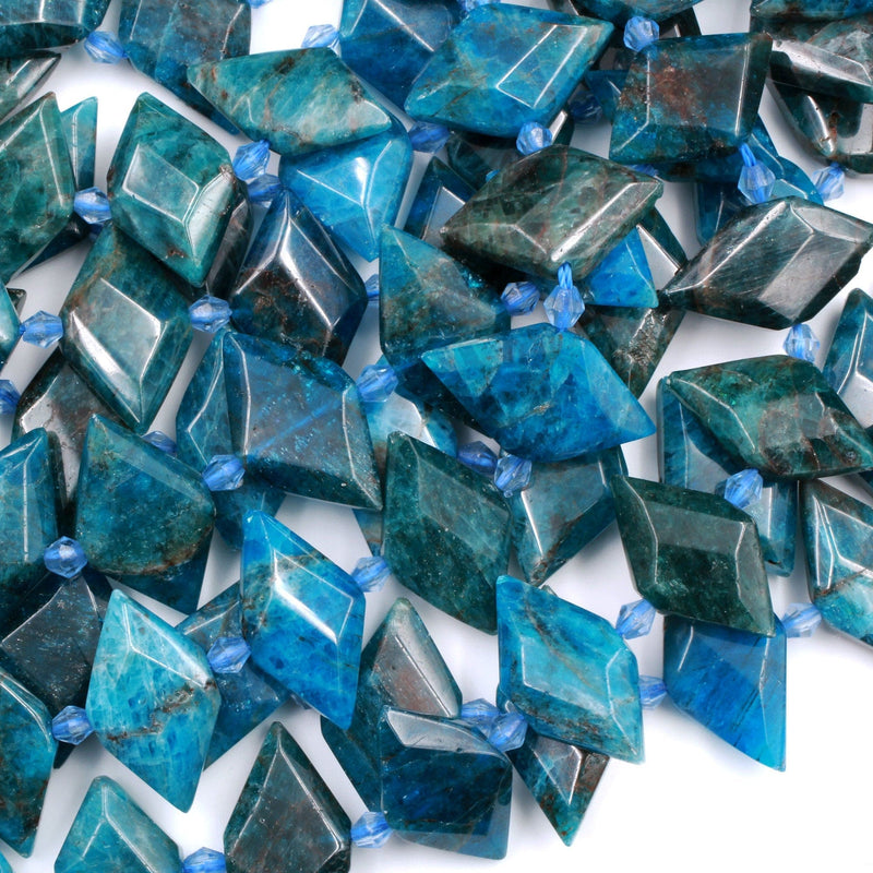 Natural Blue Apatite Beads Faceted Kite Marquise Horse Eye Diamond Shape Center Drilled Flat Gemstone 16" Strand