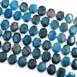 Natural Blue Apatite Faceted Rectangle Cushion Octagon Nugget Beads Teal Blue Gemstone Unique Cut 16" Strand