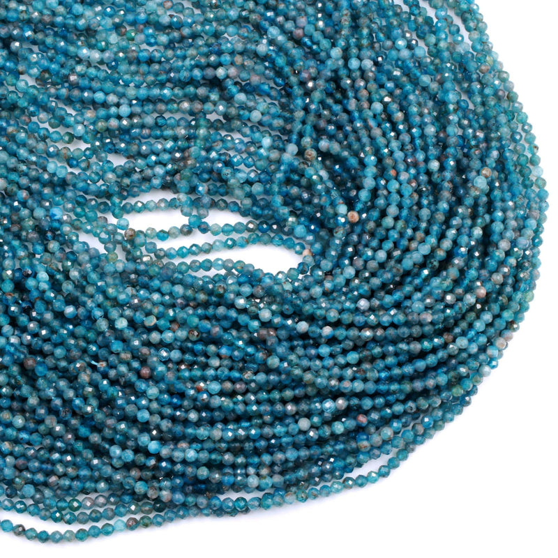 Faceted 2mm Apatite Beads Micro Faceted Natural Aqua Teal Blue Gemstone 16" Strand