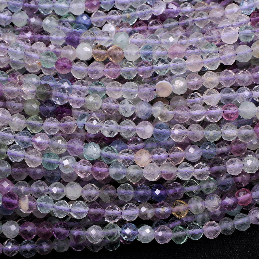 AAA Grade Super Gemmy Natural Rainbow Fluorite Faceted 4mm Round Beads Micro Faceted Teal Blue Purple Green Gemstone Beads 16" Strand