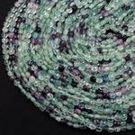 Micro Faceted Natural Fluorite 6mm Coin Beads Flat Disc Purple Green Gemstone 16" Strand