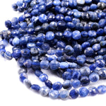 Micro Faceted Natural Blue Sodalite 4mm 6mm Coin Beads Flat Disc Gemstone 15.5" Strand