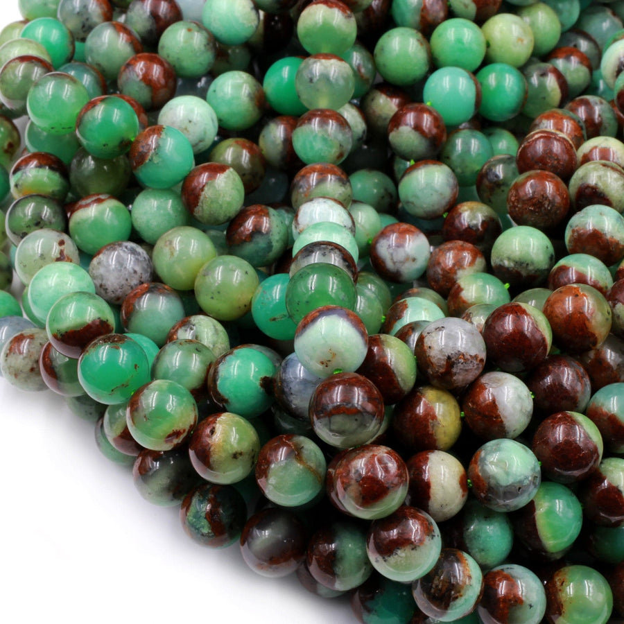 Natural Bicolor Brown Green Chrysoprase Round Beads 6mm 8mm 10mm Beads 15.5" Strand