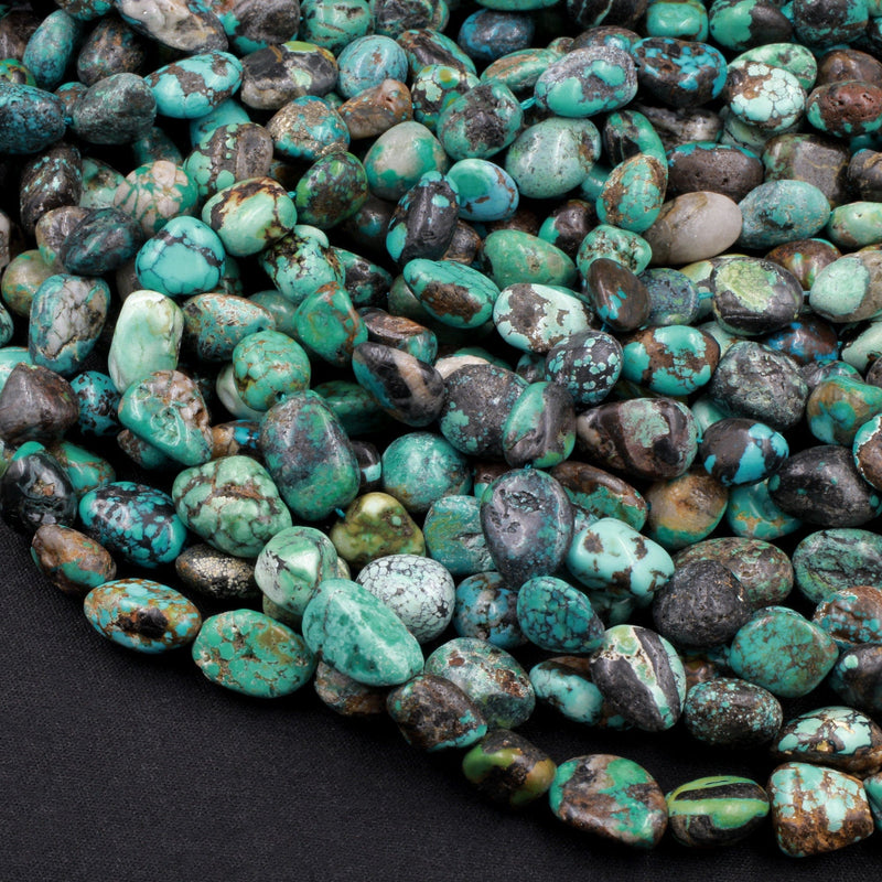 Genuine Natural Dragon Skin Turquoise Nugget Beads Chunky Freeform Real Blue Green Turquoise Pebble Beads 16" Strand