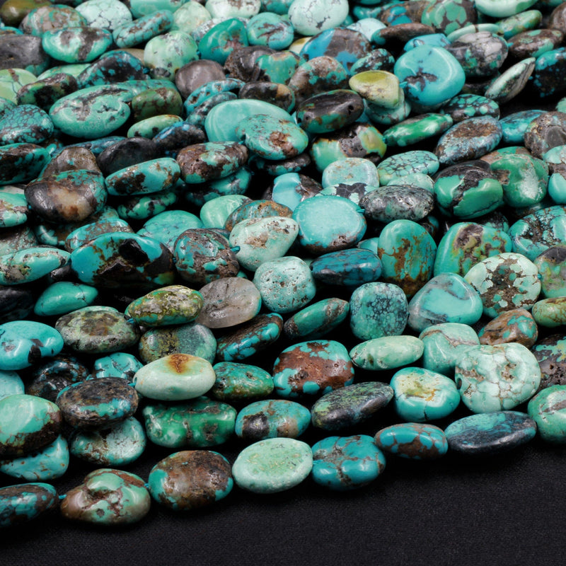 Genuine Natural Dragon Skin Turquoise Flat Slice Nugget Beads Freeform Real Blue Green Turquoise Pebble Beads 16" Strand