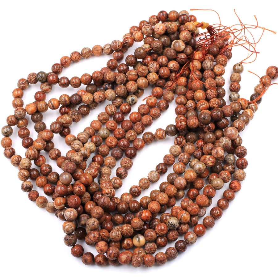 Raw Rusty Orange Red Natural Fossil Coral 6mm 8mm 10mm 15mm 16mm 18mm Round Beads 16" Strand