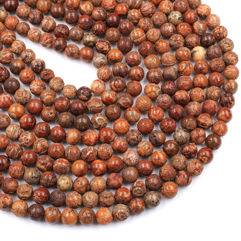 Raw Rusty Orange Red Natural Fossil Coral 6mm 8mm 10mm 15mm 16mm 18mm Round Beads 16" Strand