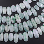 Natural Burmese Jade Beads Smooth Flat Oval Pebble Top Side Drilled Genuine Green Burma Jade Gemstone Beads 16" Strand