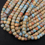 Genuine Natural Snake Skin Jasper Rondelle Drum Beads Earthy Blue Rusty Red Brown Tan Stone Aka African Opal 16" Strand