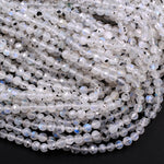 Micro Faceted Natural Blue Rainbow Moonstone Round Beads 4mm Faceted Round Beads 16" Strand