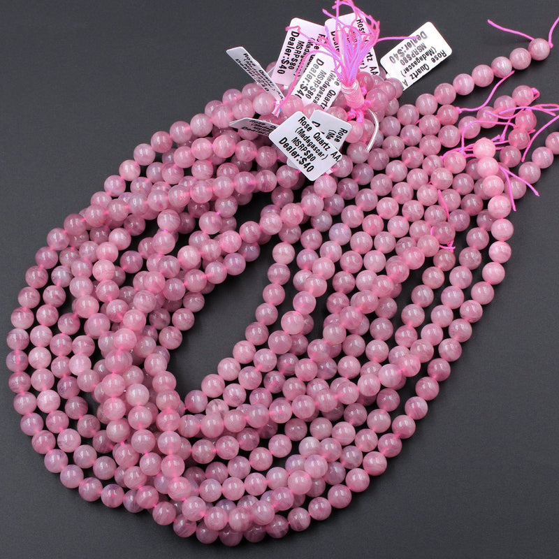Rare Mauve Pink Madagascar Natural Rose Quartz 6mm 8mm Round Beads 16" Strand