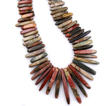 Graduated Natural Red Creek Jasper Spike Stick Beads Earthy Red Green Yellow Brown Multicolor Picasso Jasper 16" Necklace Strand