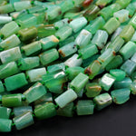 Natural Australian Green Chrysoprase Tube Rectangle Beads 15.5" Strand