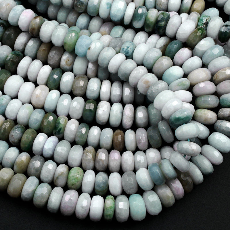 Natural Green Burma Burmese Jade 8mm 9mm 10mm 12mm Faceted Rondelle Beads Large Center Drilled Disc Real Genuine Burma Jade 15.5" Strand