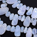 Rare Natural Blue Chalcedony Druzy Drusy Beads Hand Cut Teardrop Side Drilled Sparkling Crystal Beads 16" Full Strand