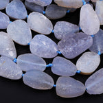 Rare Natural Blue Chalcedony Druzy Drusy Beads Hand Cut Oval Teardrop Vertically Drilled Sparkling Crystal Beads 16" Full Strand