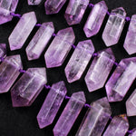 Natural Purple Amethyst Faceted Double Terminated Pointed Beads Top Drilled Large Healing Crystal Focal Pendant 16" Strand