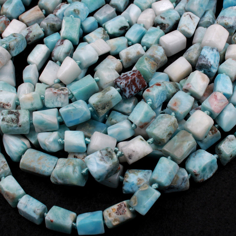 Natural Larimar Tube Beads Rectangle Blue Larimar Nuggets High Quality Real Genuine Larimar 16" Strand